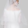 Wedding Veils | Beading Beaded Edge Two Tier Tulle Bridal Elbow Length Wedding Veil With Blusher White – Girls