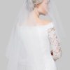 Wedding Veils | Beading Beaded Edge Two Tier Tulle Bridal Elbow Length Wedding Veil With Blusher White – Girls