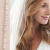 Wedding Veils | Beading Pearl Trim Edge Single Tier Tulle Bridal Fingertip Length Wedding Veil Ivory – Girls