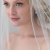 Wedding Veils | Beading Pearl Trim Edge Single Tier Tulle Bridal Fingertip Length Wedding Veil Ivory – Girls