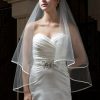 Wedding Veils | Beading Satin Edge Two Tier Tulle Bridal Fingertip Length Wedding Veil With Blusher White – Girls