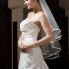 Wedding Veils | Beading Satin Edge Two Tier Tulle Bridal Fingertip Length Wedding Veil With Blusher White – Girls