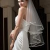 Wedding Veils | Beading Satin Edge Two Tier Tulle Bridal Fingertip Length Wedding Veil With Blusher White – Girls