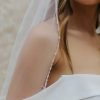 Wedding Veils | Beading/Pearl Beaded Edge Single Tier Tulle Bridal Cathedral Length Wedding Veil Ivory – Girls