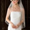 Wedding Veils | Beading/Sequin Beaded Edge Single Tier Tulle Bridal Fingertip Length Wedding Veil White – Girls