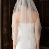 Wedding Veils | Beading/Sequin Beaded Edge Single Tier Tulle Bridal Fingertip Length Wedding Veil White – Girls