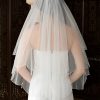 Wedding Veils | Beading/Sequin Beaded Edge Two Tier Tulle Bridal Elbow Length Wedding Veil With Blusher White – Girls