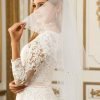 Wedding Veils | Beading/Sequin Beaded Edge Two Tier Tulle Bridal Elbow Length Wedding Veil With Blusher White – Girls