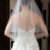 Wedding Veils | Beading/Sequin Beaded Edge Two Tier Tulle Bridal Elbow Length Wedding Veil With Blusher White – Girls