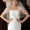 Wedding Veils | Beading/Sequin Beaded Edge Two Tier Tulle Bridal Elbow Length Wedding Veil With Blusher White – Girls