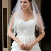 Wedding Veils | Beading/Sequin Beaded Edge Two Tier Tulle Bridal Elbow Length Wedding Veil With Blusher White – Girls