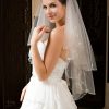 Wedding Veils | Beading/Sequin Beaded Edge Two Tier Tulle Bridal Elbow Length Wedding Veil With Blusher White – Girls