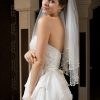 Wedding Veils | Beading/Sequin Beaded Edge Two Tier Tulle Bridal Elbow Length Wedding Veil With Blusher White – Girls