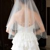 Wedding Veils | Beading/Sequin Beaded Edge Two Tier Tulle Bridal Elbow Length Wedding Veil With Blusher White – Girls