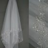 Wedding Veils | Beading/Sequin Beaded Edge Two Tier Tulle Bridal Fingertip Length Wedding Veil With Blusher Ivory – Girls