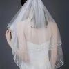 Wedding Veils | Beading/Sequin Beaded Edge Two Tier Tulle Bridal Fingertip Length Wedding Veil With Blusher Ivory – Girls