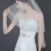 Wedding Veils | Beading/Sequin Beaded Edge Two Tier Tulle Bridal Fingertip Length Wedding Veil With Blusher Ivory – Girls