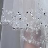 Wedding Veils | Beading/Sequin Beaded Edge Two Tier Tulle Bridal Fingertip Length Wedding Veil With Blusher Ivory – Girls