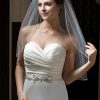 Wedding Veils | Beading/Sequin Pearl Trim Edge Single Tier Tulle Bridal Elbow Length Wedding Veil White – Girls