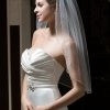 Wedding Veils | Beading/Sequin Pearl Trim Edge Single Tier Tulle Bridal Elbow Length Wedding Veil White – Girls