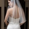 Wedding Veils | Beading/Sequin Pearl Trim Edge Single Tier Tulle Bridal Elbow Length Wedding Veil White – Girls