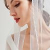 Wedding Veils | Beading/Sequin Pearl Trim Edge Single Tier Tulle Bridal Elbow Length Wedding Veil White – Girls