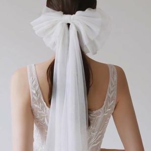 Wedding Veils | Bow Cut Edge Single Tier Tulle Bridal Elbow Length Wedding Veil Ivory – Girls