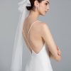 Wedding Veils | Bow Cut Edge Single Tier Tulle Bridal Elbow Length Wedding Veil Ivory – Girls