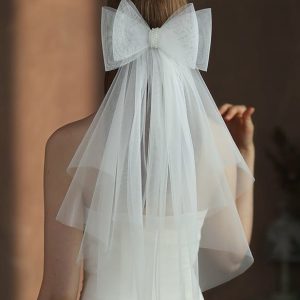 Wedding Veils | Bow Cut Edge Two Tier Tulle Bridal Elbow Length Wedding Veil White – Girls