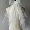 Wedding Veils | Bow Cut Edge Two Tier Tulle Bridal Elbow Length Wedding Veil White – Girls