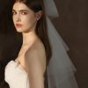 Wedding Veils | Bow Cut Edge Two Tier Tulle Bridal Elbow Length Wedding Veil White – Girls