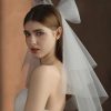 Wedding Veils | Bow Cut Edge Two Tier Tulle Bridal Elbow Length Wedding Veil White – Girls