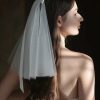 Wedding Veils | Bow Cut Edge Two Tier Tulle Bridal Shoulder Length Wedding Veil White – Girls