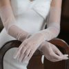 Wedding Veils | Fingertips Opera Length Tulle Rhinestones White Gloves Ivory – Girls