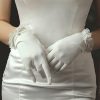 Wedding Veils | Fingertips Wrist Length Satin Pearl White Gloves Ivory – Girls