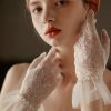 Wedding Veils | Fingertips Wrist Length Tulle Pearl/Lace White Gloves White – Girls