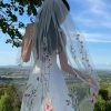 Wedding Veils | Floral Cut Edge Single Tier Tulle Bridal Fingertip Length Wedding Veil White – Girls