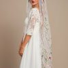 Wedding Veils | Floral Cut Edge Single Tier Tulle Bridal Waltz Length Wedding Veil White – Girls