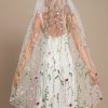 Wedding Veils | Floral Cut Edge Single Tier Tulle Bridal Waltz Length Wedding Veil White – Girls