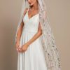 Wedding Veils | Floral Cut Edge Single Tier Tulle Bridal Waltz Length Wedding Veil White – Girls