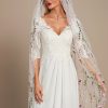 Wedding Veils | Floral Cut Edge Single Tier Tulle Bridal Waltz Length Wedding Veil White – Girls