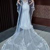 Wedding Veils | Floral Lace Edge Single Tier Tulle Bridal Cathedral Length Wedding Veil Ivory – Girls