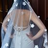 Wedding Veils | Floral Lace Edge Single Tier Tulle Bridal Cathedral Length Wedding Veil Ivory – Girls