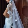 Wedding Veils | Floral Lace Edge Single Tier Tulle Bridal Cathedral Length Wedding Veil Ivory – Girls