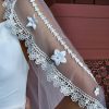 Wedding Veils | Floral Lace Edge Single Tier Tulle Bridal Cathedral Length Wedding Veil Ivory – Girls