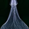 Wedding Veils | Floral Pencil Edge Two Tier Tulle Bridal Chapel Length Wedding Veil With Blusher Ivory – Girls