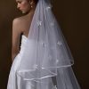 Wedding Veils | Floral Pencil Edge Two Tier Tulle Bridal Chapel Length Wedding Veil With Blusher Ivory – Girls