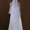 Wedding Veils | Floral Pencil Edge Two Tier Tulle Bridal Chapel Length Wedding Veil With Blusher Ivory – Girls