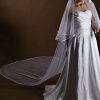 Wedding Veils | Floral Pencil Edge Two Tier Tulle Bridal Chapel Length Wedding Veil With Blusher Ivory – Girls