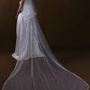 Wedding Veils | Floral Pencil Edge Two Tier Tulle Bridal Chapel Length Wedding Veil With Blusher Ivory – Girls